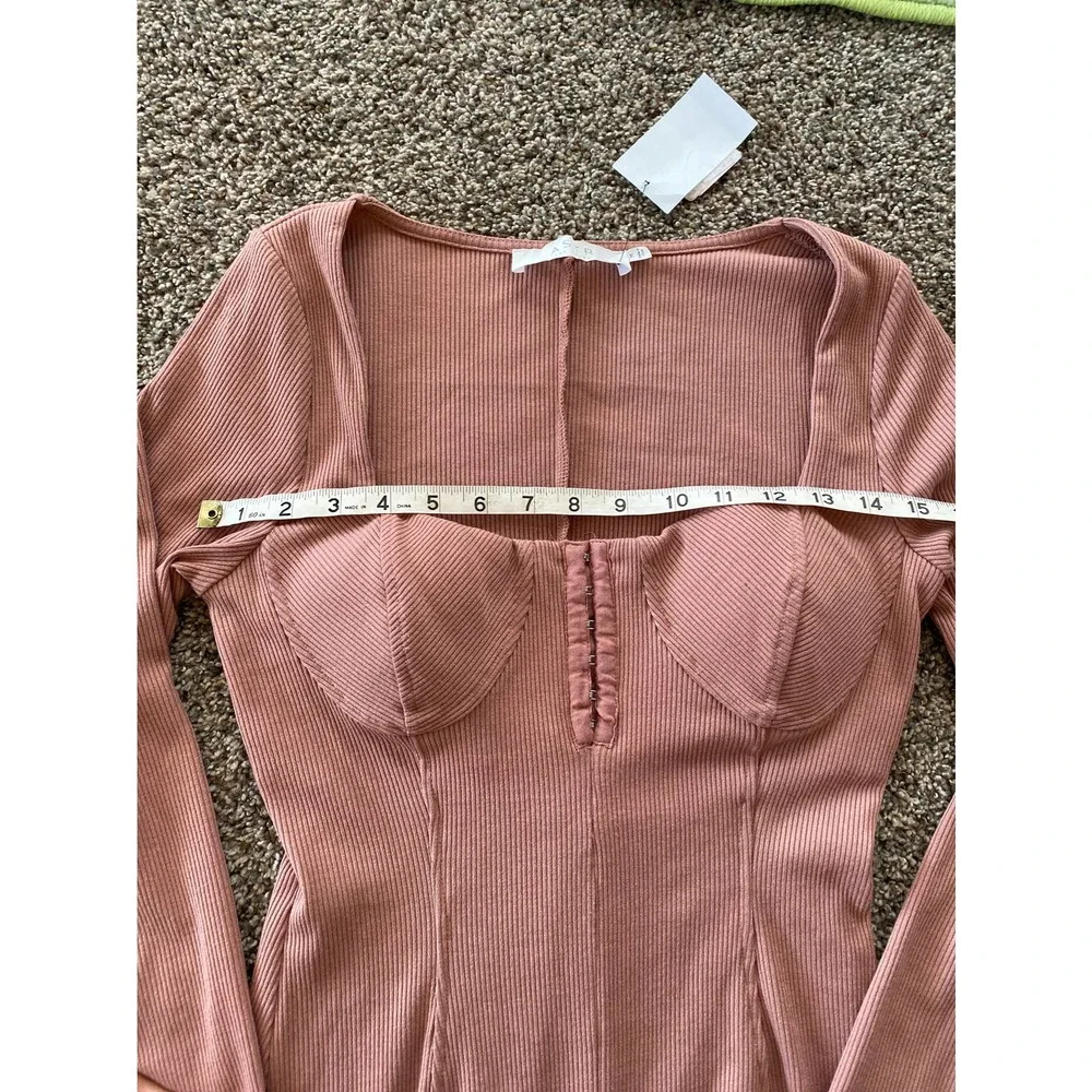 Astr Corset Blush Long Sleeve Cocktail Dress Mini Ribbed Medium - Picture 8 of 8